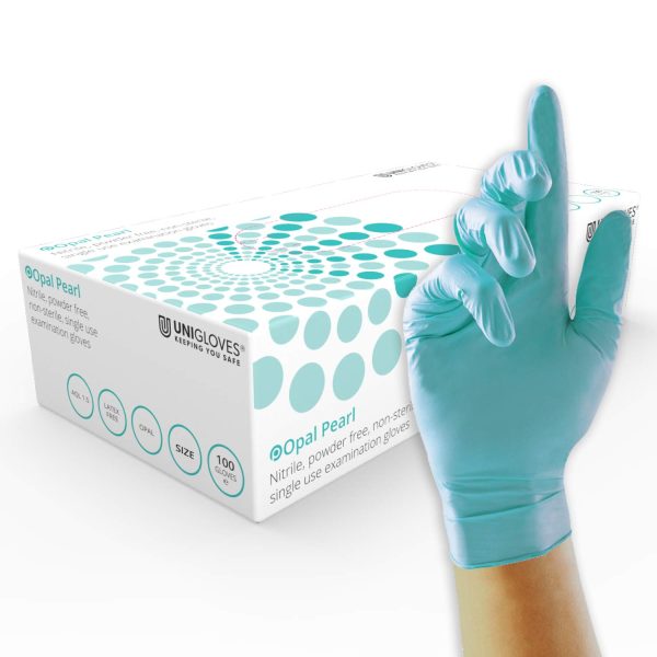 Unigloves Aqua Blue Pearl Nitrile GP0093 Examination - Multipurpose, Powder Free and Latex Free Disposable Gloves, Box of 100 Gloves, Aqua Blue, Medium