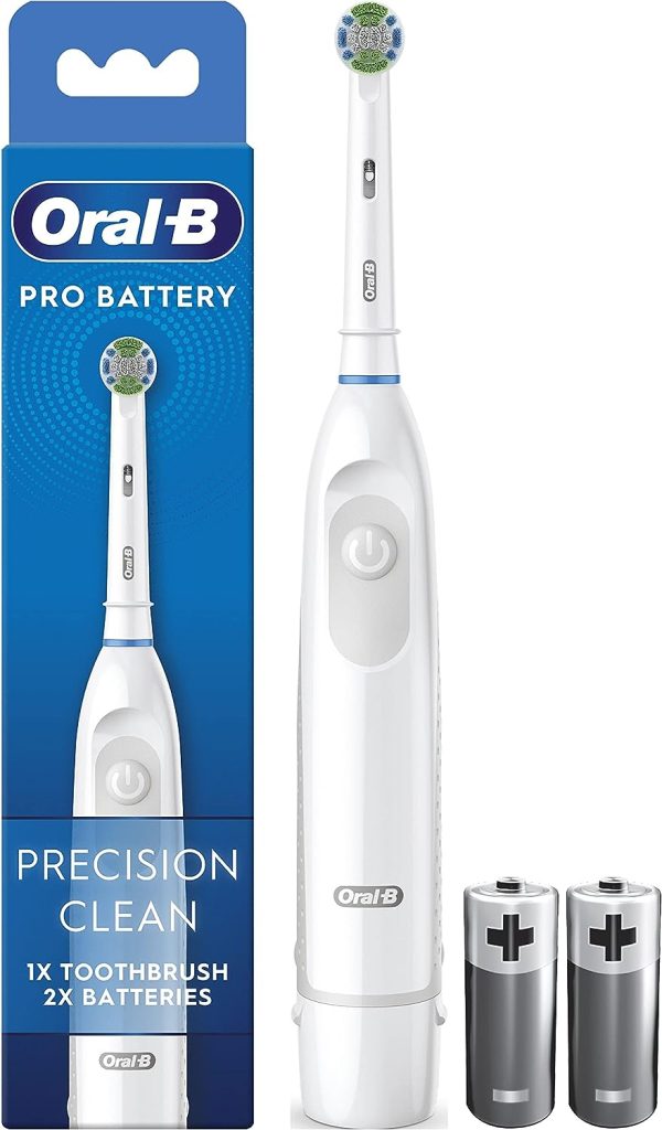 Oral-B Pro Battery Electric Toothbrush, 1 Handle, 1 Precision Clean Toothbrush Head, 2 Batteries, 1 Mode with 2D Cleaning, Blue & White