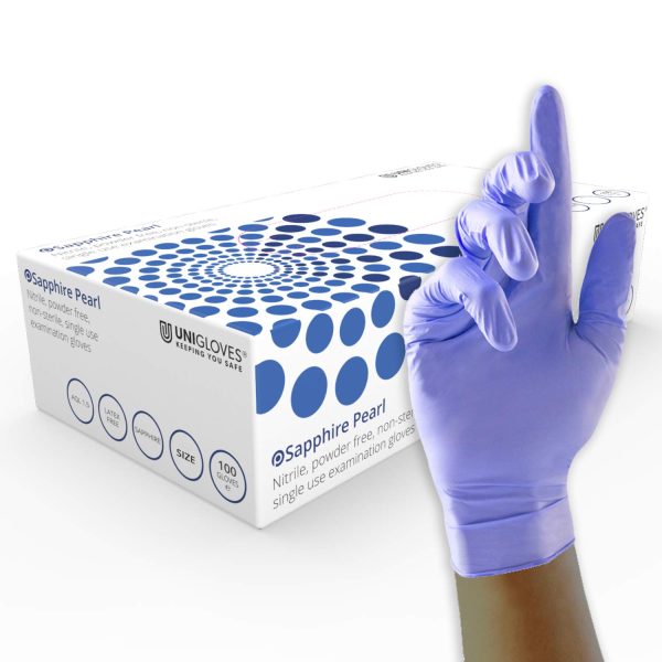 Unigloves Aqua Blue Pearl Nitrile Examination Gloves - Multipurpose, Powder Free and Latex Free Disposable Gloves - Box of 100 Gloves, Aqua Blue, Large (GP0094)