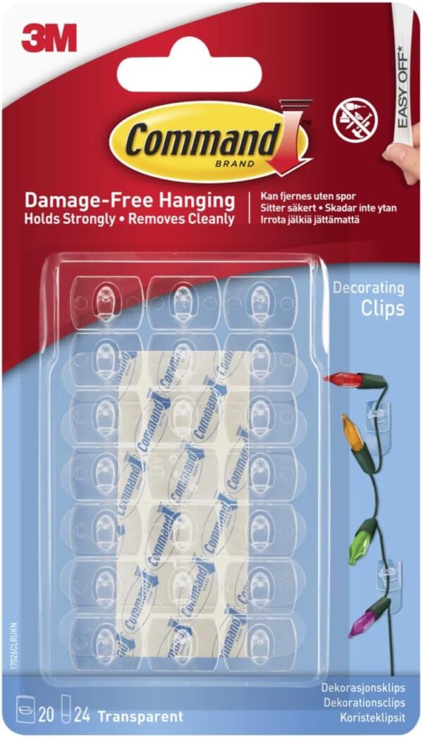 Command 17026CLR Decorating Clips, Pack of 20 Mini Hooks and 24 Small Strips Clear