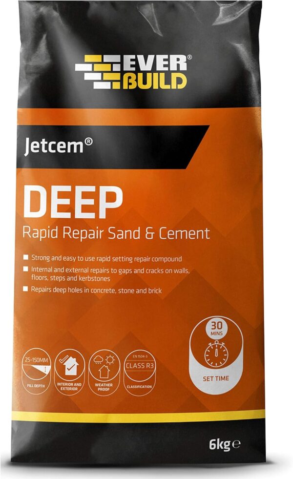 Everbuild Jetcem Deep Rapid Repair Sand and Cement, Grey, 6 kg